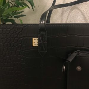 Béis Work Tote in Black Croc (Faux)